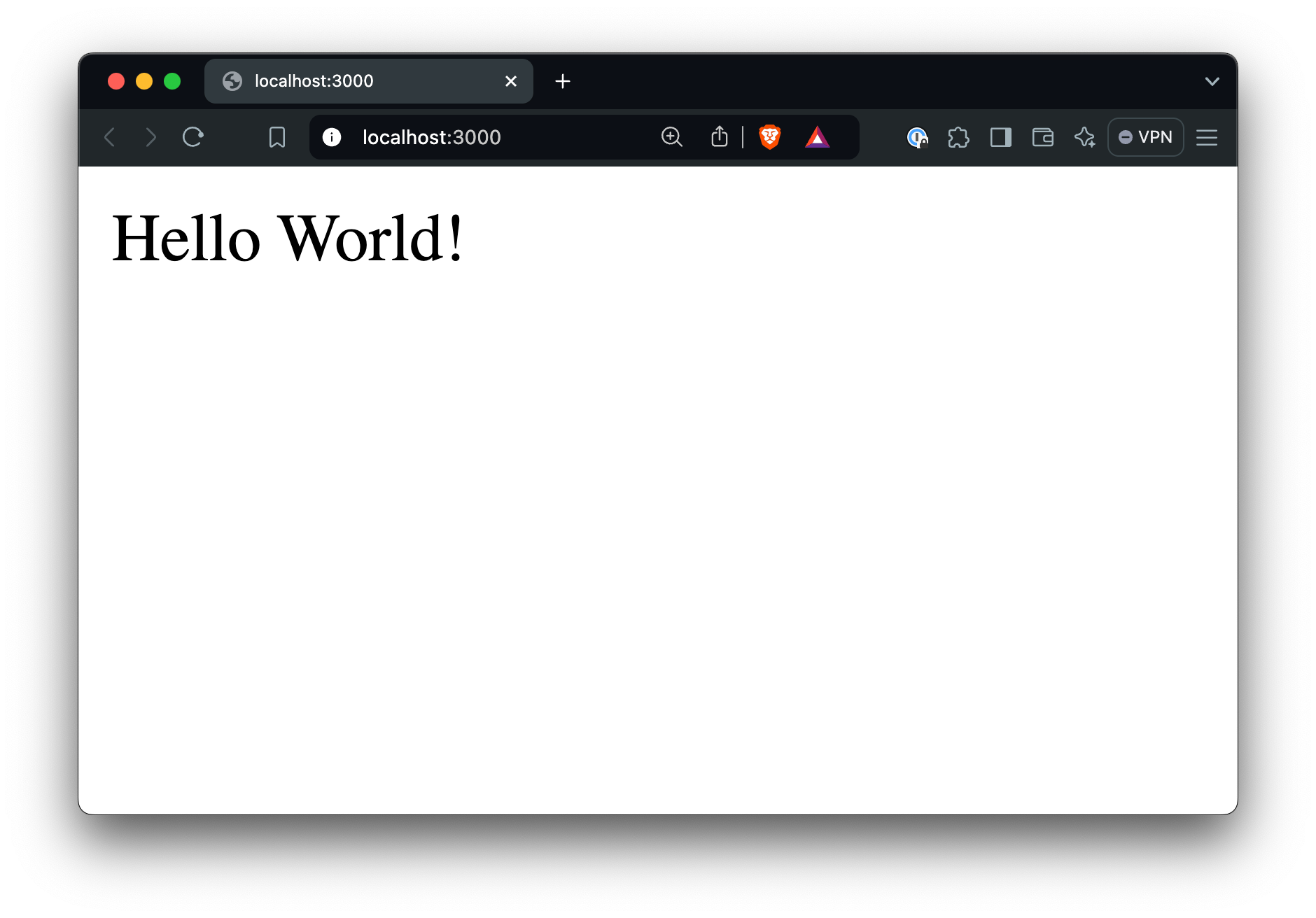 Screenshot of the default Hello World page